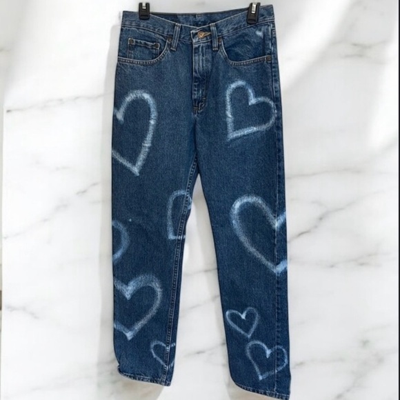 Wrangler Blue Straight Leg Jeans with Heart Design - Picture 1 of 6